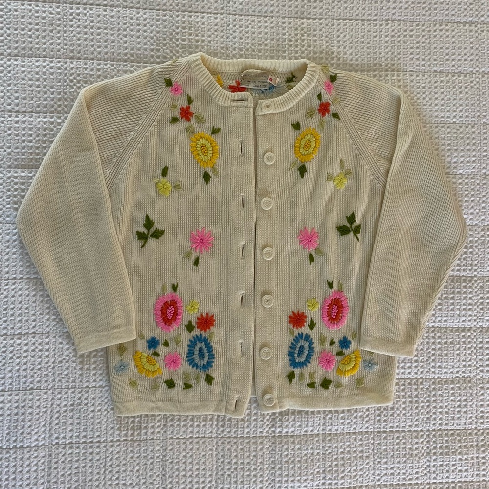Chantilly Lace Vintage Cream Floral Embroidered Knit Cardigan